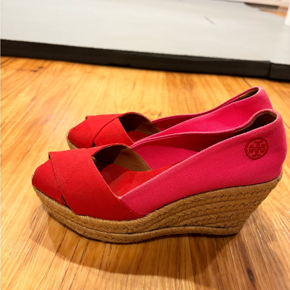 Tory Burch - Peep Toe Espadrille Wedges 6B